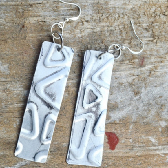 Conceptual Subculture Jewelry - Rectangle Silver Triangle Rustic Long Earrings